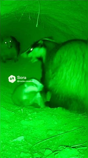 Night vision caught a tense burrow encounter 😳🔥 #animals #wildlife #shorts