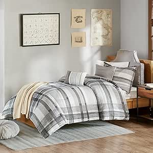 Intelligent Design Rudy Cozy Comforter Casual Cabin Lodge Plaid Design, All Season, Hypoallergenic Cover, Soft Bedding Set with Matching Sham, Decorative Pillow, Black Twin / Twin XL