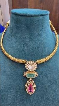 Modern Handmade Nakshi Kante | Designer CAD Gold Necklace with Tourmaline & CZ Stones || Vasus Vibes