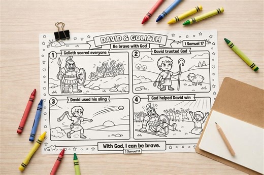 David & Goliath Coloring Page Printable | Sunday School Activity | Bible Story Worksheet for Kids | Christian Homeschool Lesson | 1 Samuel 1 - Etsy