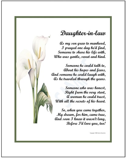 Daughter In Law Poem Print Verse Birthday Gift, Digital Download, Poem For My Daughter in Law, Bridal Shower Gift For Daughter-in-law, - Etsy Sverige