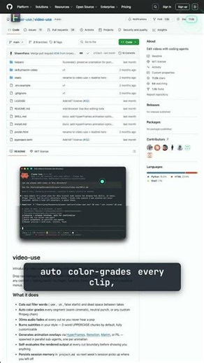 browser-use/video-use — Edit video by chatting with Claude Code. 🟢 Clone #Shorts