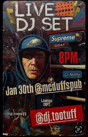 Tonight one of the GREATEST DJ’s to ever do it ! Joseph Hicks ~ DJ TOO TUFF ! Mcduffs Tavern 3608 Rhawn 19136 Starts at 8 I suggest you come earlier if you wanna sit down if not standing room will be available- 🌟💡🇺🇸🙏🤩🖤 | Laurie Ritter