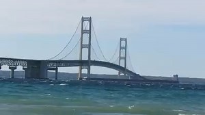 The 1,000' long Burns Harbor passing under the Mighty Mac. | MightyMac.org - The Mackinac Bridge & Straits of Mackinac