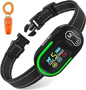 Dog Bark Collar No Barking: Rechargeable Anti Barking Collars for Large Medium Small Dogs - Smart Waterproof Bark Control Device with 5 Adjustable Sensitivity - Black
