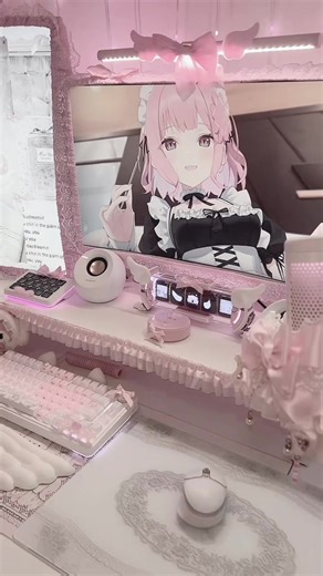 Cute Pink Setup with Curtain Lights