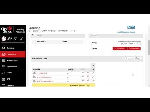 Practitioner e-portfolio (assessor) - accepting a standard