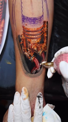 First Steam Punk💥 mechanical tattoo by @victorialeetattoo Check out the final result on her profile! | KWADRON