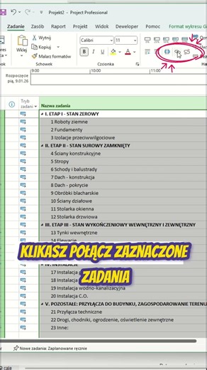 Harmonogram budowy w mniej niż minutę. MS Project tutorial #budowa #msproject #project #tutorial