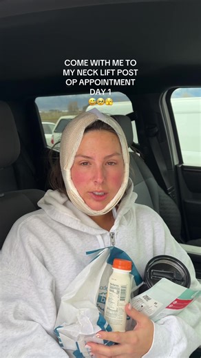 I could barley speak 😅 andddd I almost passed out. Neck lift POST OP!! #necklift #deepplanenecklift #youngnecklift #peakplastics