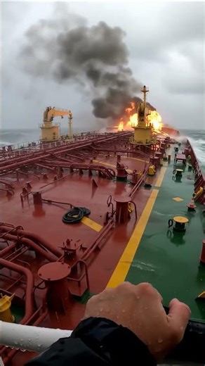 Oil Tanker Engulfed in Flames at Sea #disaster