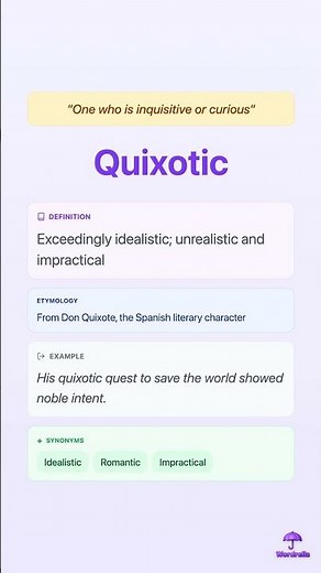 QUIXOTIC: One who is inquisitive or curious | One Word Substitute | Wordrella