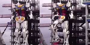 Footage captures moment gigantic Japanese Gundam robot takes its first step
