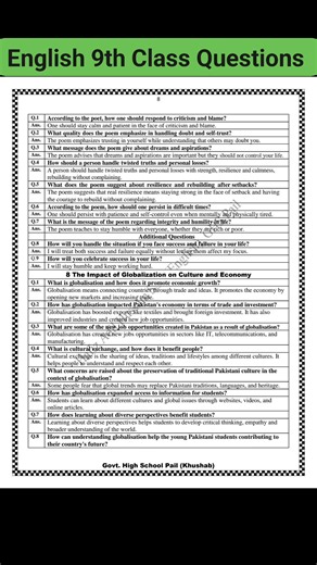 32K views · 221 reactions | 9th Class English Solved Questions Answers Notes 2025. Courtesy By: Sir Hafiz Adil Sahb. #al_basheer_academy #English #9th #notes #fyp #viralpost2025 | Al Basheer Academy of Science and Computer Center | Facebook