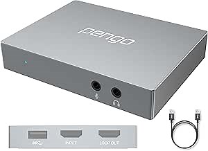 Pengo 4K HDMI Pass-Through Grabber, Game Capture Card at 1080p60fps, No Driver, USB 3.0 UVC for Win, MacOS, No Latency, Livestream for Xbox One, Nintendo Switch, PS5 (no HDCP/no 1080i)