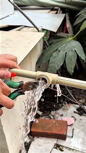 Water gushing out of an open PVC pipe tee after the end cap or fitting was removed, exposing