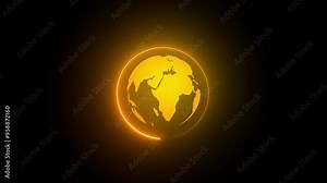 orange Color Earth Map Rotating Animation. Save Earth. Save Planet. Green Plane