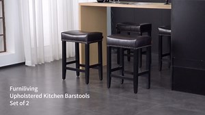 Furniliving Bar Stools Set of 2, 26 Inch Counter Height Bar Stools,Upholstered Kitchen Barstools with Solid Wooden Legs, Linen Saddle Stools for Kitchen Island, Bar, Cafe, Grey