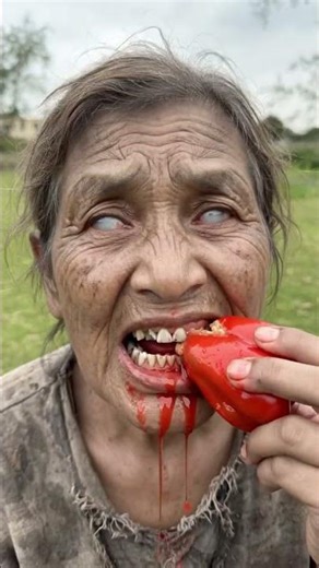 Old Lady Eats a Hot Chili – Her Reaction Is Crazy!#couple #shorts
