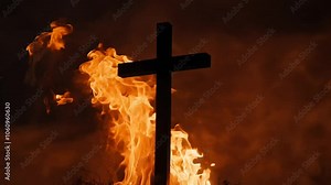 dramatic flames powerful dark intense Zooming engulfed Cross black surround fierce - vivid creating background fire burning sacrifice suffering redemption visual faith resilience endurance trial symb