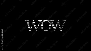 Wow ascii animation loop on black background. Ascii code art symbols typewriter in and out effect with looped motion.