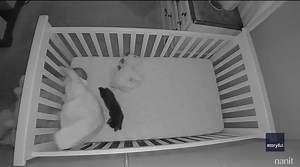Adorable Baby and Kitten Enjoy Late-Night Hang