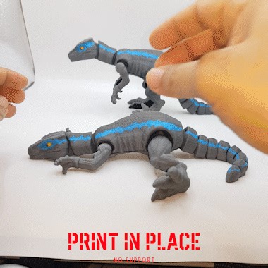blue velociraptor Articulated Print-in-Place Dinosaur