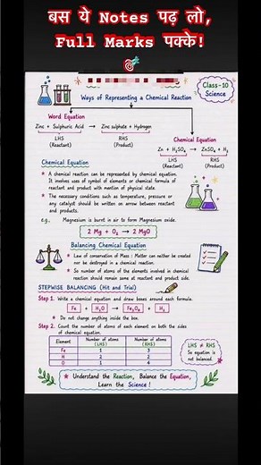 Class 10 Chemistry Chapter 1: Topper's Secret Notes 📝 | Chemical Reactions & Equations #chemistry