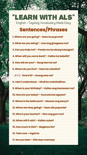 17 English to Tagalog Translations You Must Know! | Learn With ALS Learn the most useful English to Tagalog translations in this video! 🇵🇭 Whether you’re practicing Filipino or just curious about the language, these simple phrases will help you a lot. ✨ Don’t forget to LIKE 👍, COMMENT 💬 your favorite translation, and FOLLOW for more learning content! #LearnWithALS #Tagalog #EnglishToTagalog
