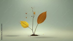 Minimal animation of a leaf falling from a tree, with realistic movement and subtle shifts in color.