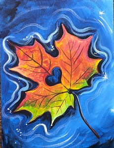 Maple Leaf Floating In Water - Acrylic Painting Tutorial