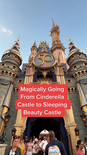 Magically going from Cinderella Castle to Sleeping Beauty Castle! 🤩 #disneyparks #disneyworld #disneyland #disneytiktok #disneycastle #cinderellacastle #sleepingbeautycastle
