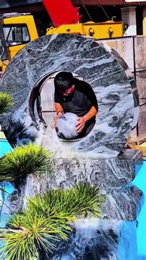 Incredible Fountain-Sculpture with a Ball Stone: Installation Process and Operational Demonstration