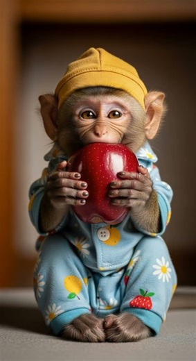 Cute Monkey Eating an Apple 🍎😂 Watch This Adorable Snack Time #monkey #cuteanimals #apple