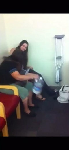 Girl having broken leg in LLC and crutches