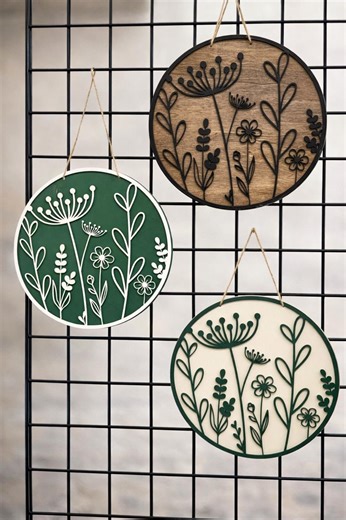 Floral Wood Wall Hang, 12” Round Hanging Sign - Etsy