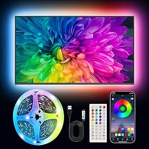 Smart LED Lights for TV Strip, 6.56ft RGB LED Lights for 32-40 Inch TVs, Music Sync Bluetooth App & Remote Control, USB-Powered for Gaming, Bedroom, Home Theater