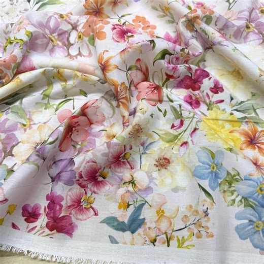 Pink Floral Border Linen Blend Fabric-intense Ombre Gradient Hem Design-shirts-blouses-skirts(150 Cm/59") - Etsy