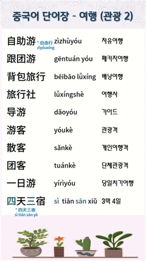 중국어 단어장: 여행-관광을 듣고 따라해요