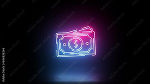 Money Icon Doodle loop glowing animation effect 2K 4K HD