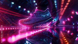 Digital rendering of an AI feet in futuristic shoe representing innovation and artificial intelligence technology.