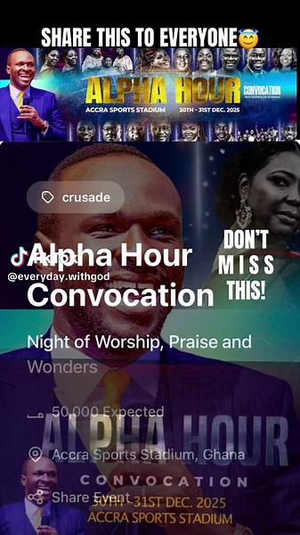 The Alpha Hour Convocation Nights, 30th & 31st. Share This To Everyone And Tell Them To Not Miss These Nights🔥 Everyday With God Is Everyday In Victory ✌️ Ayaaaa! @Grace Mountain-Takoradi @GMM Transformation Church @Grace Mountain Min. Frankfurt @GRACE MOUNTAIN MINISTRY-KASOA @Grace Mountain Ministries UK @JOA @Esther Smith @GraceMountainMinTarkwaBranch @GRACEMOUNTAIN CAPE COAST BRANC @GRACE MOUNTAIN TEMA BRANCH @GRACE MOUNTAIN-KNUST CHAPTER @ALPHA HOUR #alphahour #pastorelvisagyemang #alphahou