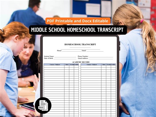 Homeschool Transcript Template | Middle & High School, Editable PDF DOCX - Etsy