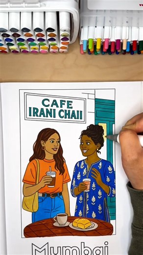 Coloring a Café in Mumbai ☕ | Adult Coloring Book Travel Pages