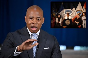 Councilwoman Carlina Rivera rallies supporters outside of City Hall in July 2023 on city housing