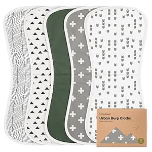 Organic Burp Cloths Baby Boy & Girl - 5-Pack Super Absorbent Cotton Burping Cloths for Babies, Soft & Plush Newborn Spit Up Rags, Infant Towels for Milk Spit Up, Unisex, Large 21" x 10" (Crossroads)