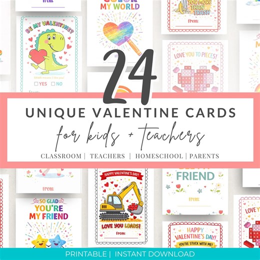 24 Printable Valentine Cards for Kids | Classroom Card Bundle | Non-candy Friendship Cards | Instant Download - Etsy