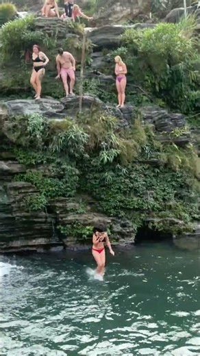 🌊 Epic Waterfall Jump With a Beautiful Girl ✨ #Travel #jumpthefalls #waterfall