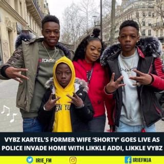 Five days after saying he was being targeted, Vybz Kartel’s son Likkle Addi was confronted by a slew of police officers on Friday morning (April 21) at his family home in St. Ann. His mother, Tanesha ‘Shorty’ Johnson, went live on Instagram for about three minutes as the officers spoke to a shirtless Likkle Addi and his brother Likkle Vybz on a balcony. Britney Hearne, the girlfriend/baby mother of Likkle Vybz, manned the phone, though an officer asked her to step back. In the chaos, Likkle Addi
