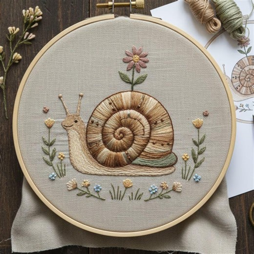 Snail Garden Embroidery Pattern, Folk Nature Hand Embroidery, Whimsical Floral Hoop Art PDF - Etsy